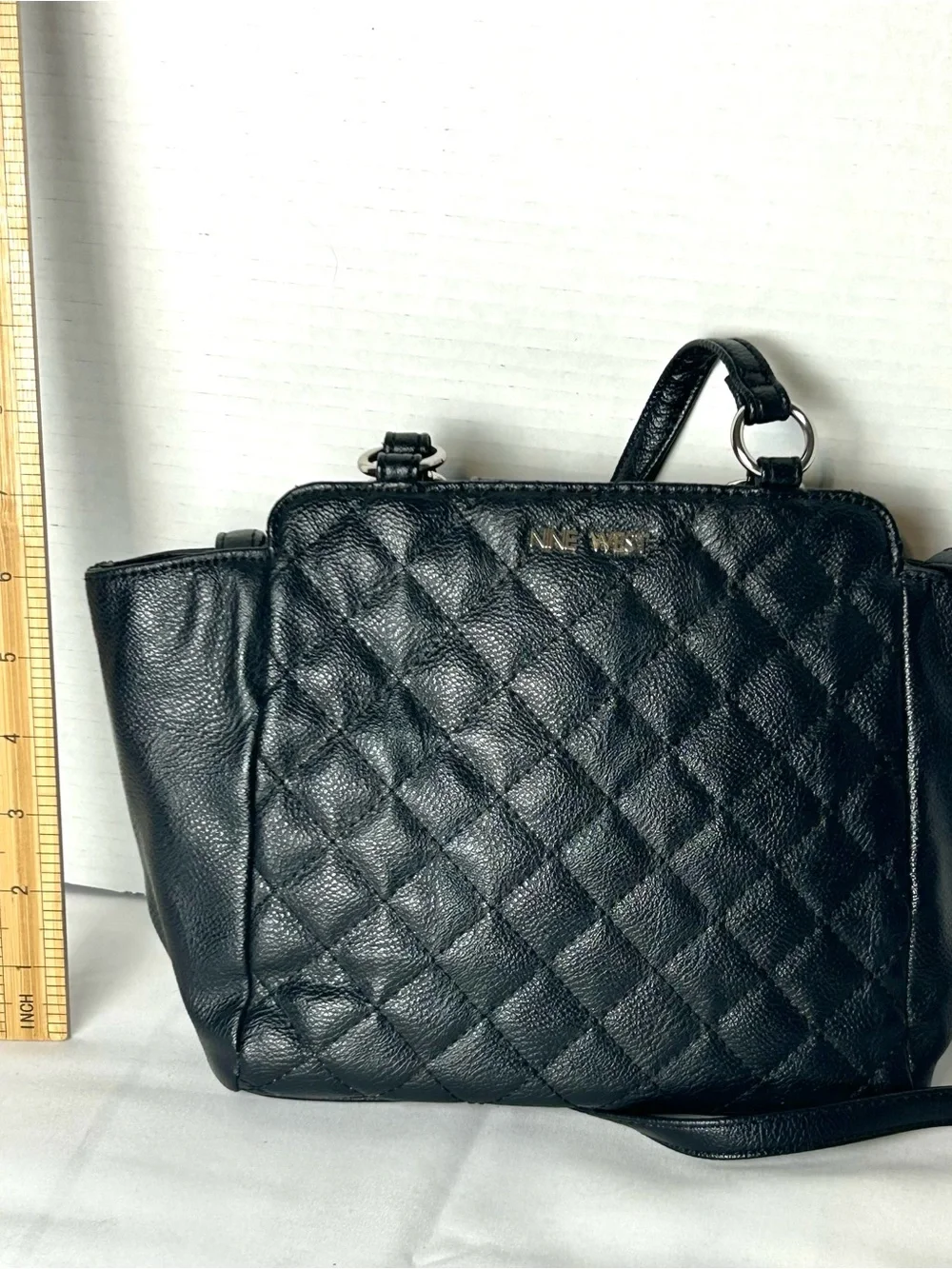 Nine West Bag Black Quilted Satchel Crossbody Design Shoulder Pocketbook Work